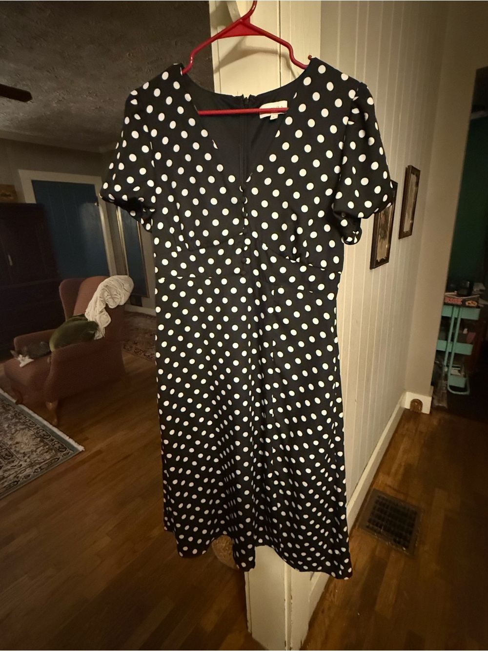 Black and White Polka Dot Short Sleeve Dressy Dress